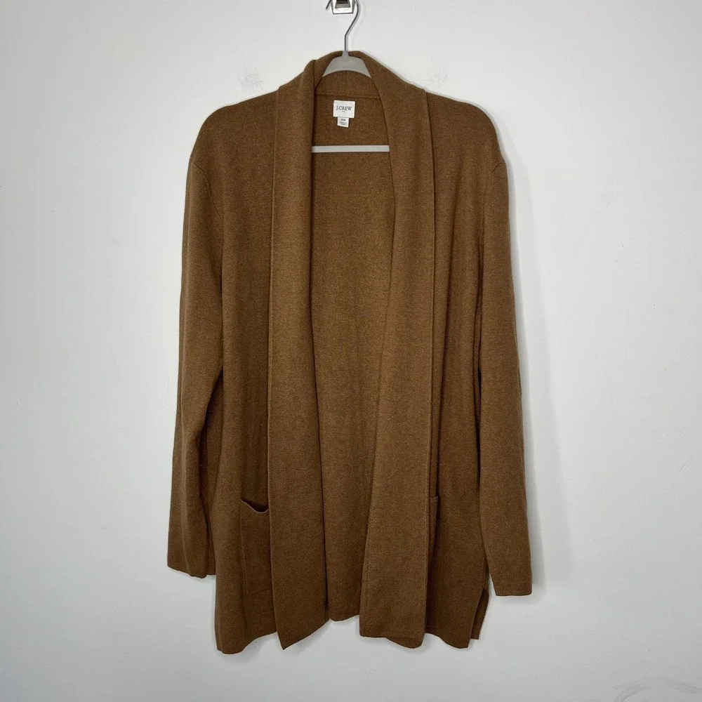 J.Crew Sweater Womens 2X Brown Open Front Cardigan Shawl Collar Pockets Cotton - Picture 7 of 9